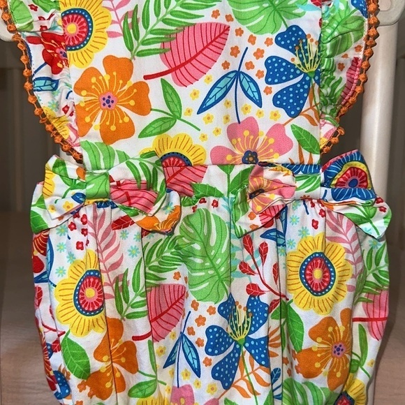 Good Lad Adorable Baby Girl Bubble Romper Colorful Floral Tropical Summer Ruffle - Picture 3 of 8